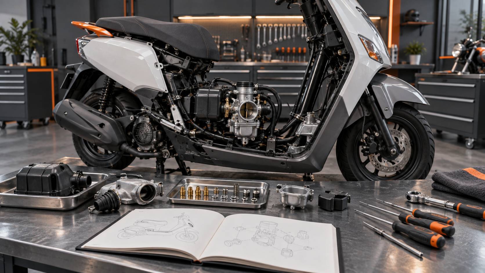 Illustration éditoriale du sujet : Carburateur de scooter : réglages d'usine et signes de dérive