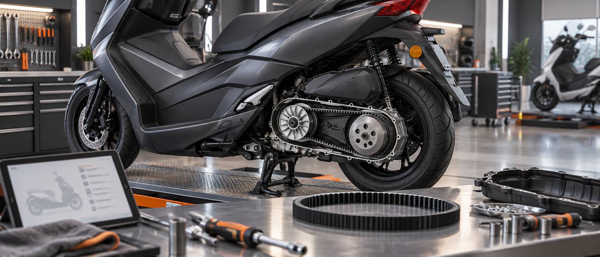 Illustration éditoriale du sujet : Courroie de scooter : périodicité de remplacement par modèle