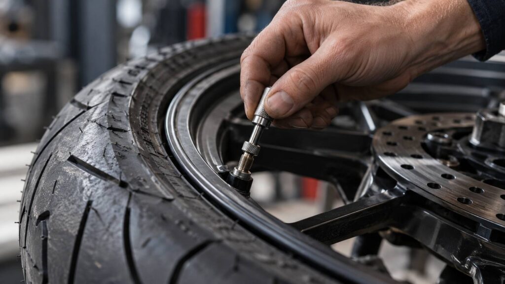 Illustration de détail sur le sujet : Valve de roue moto : durée de vie et remplacement au montage